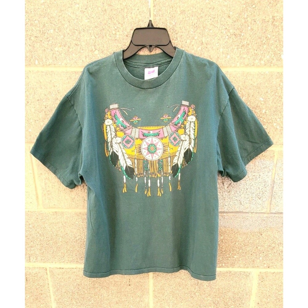 Vtg T-Shirt Hanes Her Way Indigenous Native American Indian Inspired Large 1990s
